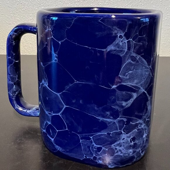 Cobalt Blue Bubble Glaze Marbleized Mug ~ Pewter Medallion w/ Moose  ~ LINYI - Picture 5 of 13
